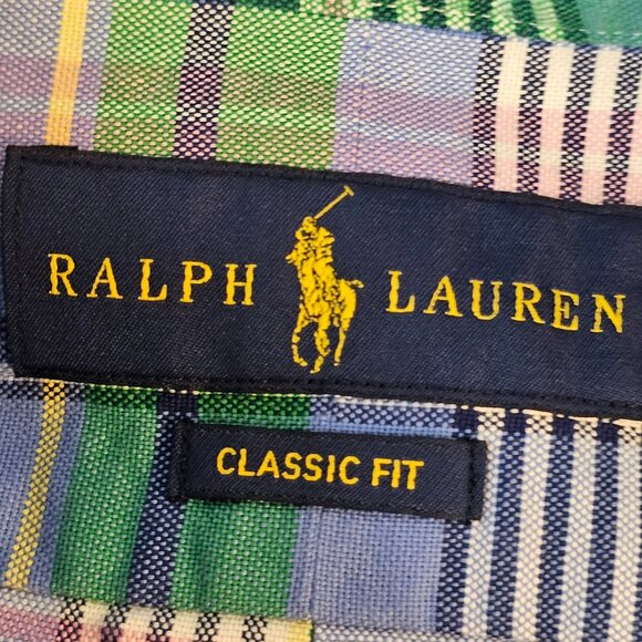 Ralph Lauren Classic Fit Men Plaid Shirt Long Sleeve Collared Blue Green Pink XL - Picture 3 of 11